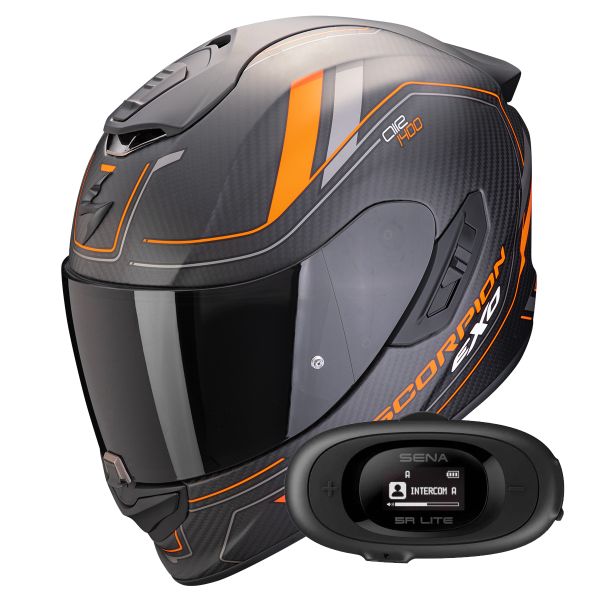 Integral Scorpion Exo 1400 Evo II Carbon Air Mirage Matt Black Orange + Kit bluetooth 5R L