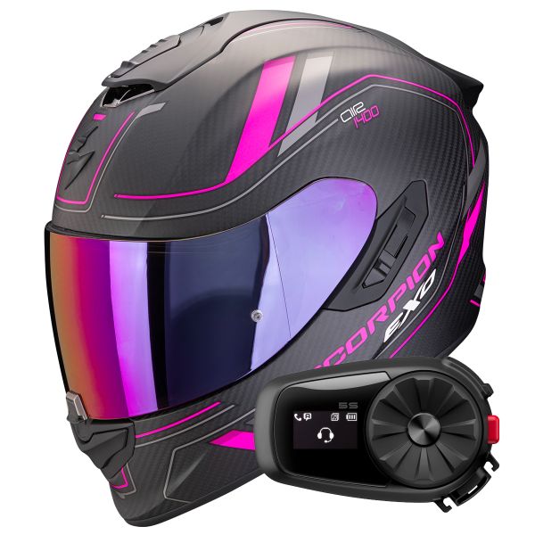 Integral Scorpion Exo 1400 Evo II Carbon Air Mirage Matt Black Pink+ Kit Bluetooth 5S Sol