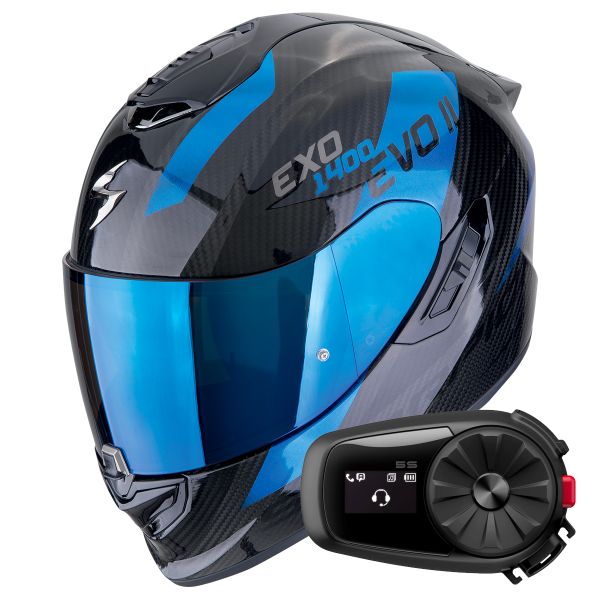 Integral Scorpion Exo 1400 Evo II Carbon Air Platted Black Blue + Kit Bluetooth 5S Solo