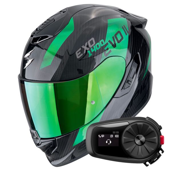 Integral Scorpion Exo 1400 Evo II Carbon Air Platted Black Green + Kit Bluetooth 5S Solo