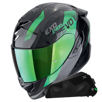 Integral Scorpion Exo 1400 Evo II Carbon Air Platted Green + Kit bluetooth Exo-Com Link-1C