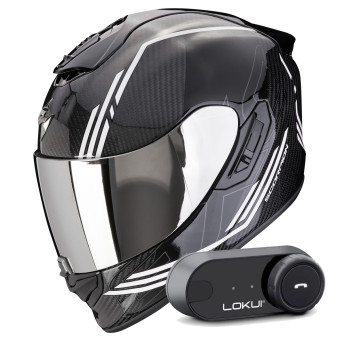 Integral Scorpion Exo 1400 Evo II Carbon Air Reika Black White + Kit Bluetooth Lokui K30