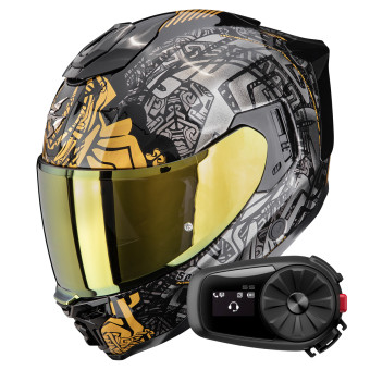 Casque Integral Scorpion Exo 1500 Air Apus Black Grey Gold + Kit Bluetooth 5S Solo Casque Integral Scorpion Exo 1500 Air Apus Black Grey Gold + Kit Bluetooth 5S Solo