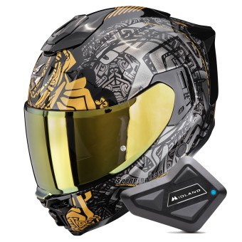 Casque Integral Scorpion Exo 1500 Air Apus Black Grey Gold + Kit Bluetooth BT Mini Casque Integral Scorpion Exo 1500 Air Apus Black Grey Gold + Kit Bluetooth BT Mini
