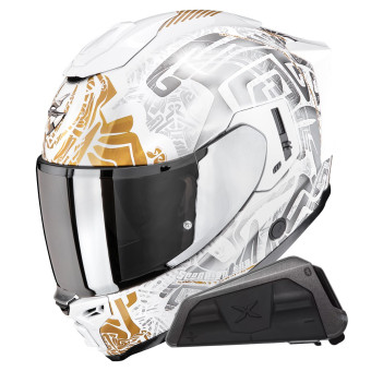 Casque Integral Scorpion Exo 1500 Air Apus Pearl White Grey Gold + Kit bluetooth Exo-Com Link-1 Casque Integral Scorpion Exo 1500 Air Apus Pearl White Grey Gold + Kit bluetooth Exo-Com Link-1