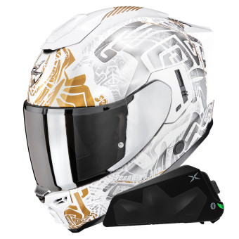 Casque Integral Scorpion Exo 1500 Air Apus Pearl White Grey Gold + Kit bluetooth Exo-Com Link-1C Casque Integral Scorpion Exo 1500 Air Apus Pearl White Grey Gold + Kit bluetooth Exo-Com Link-1C