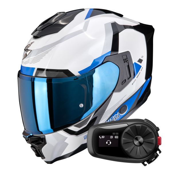 Integral Scorpion Exo 1500 Air Arena White Blue + Kit Bluetooth 5S Solo
