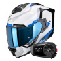 Casque Integral Scorpion Exo 1500 Air Arena White Blue + Kit Bluetooth 5S Solo