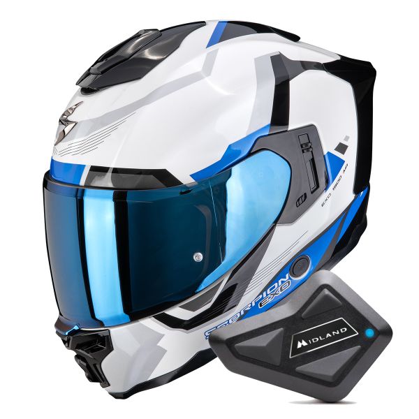 Integral Scorpion Exo 1500 Air Arena White Blue + Kit Bluetooth BT Mini