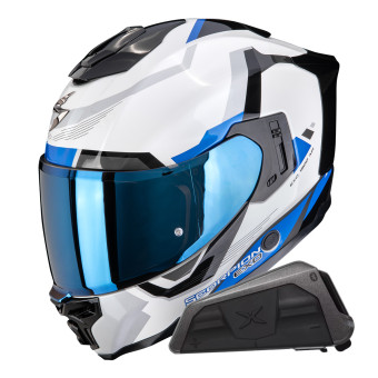 Casque Integral Scorpion Exo 1500 Air Arena White Blue + Kit bluetooth Exo-Com Link-1 Casque Integral Scorpion Exo 1500 Air Arena White Blue + Kit bluetooth Exo-Com Link-1