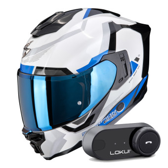 Integral Scorpion Exo 1500 Air Arena White Blue + Kit Bluetooth Lokui K30