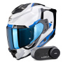 Casque Integral Scorpion Exo 1500 Air Arena White Blue + Kit Bluetooth Lokui K30