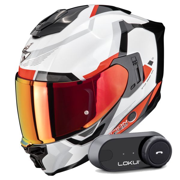 Integral Scorpion Exo 1500 Air Arena White Red + Kit Bluetooth Lokui K30