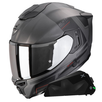 Casque Integral Scorpion Exo 1500 Air Dual Matt Silver Black Red + Kit bluetooth Exo-Com Link-1C Casque Integral Scorpion Exo 1500 Air Dual Matt Silver Black Red + Kit bluetooth Exo-Com Link-1C