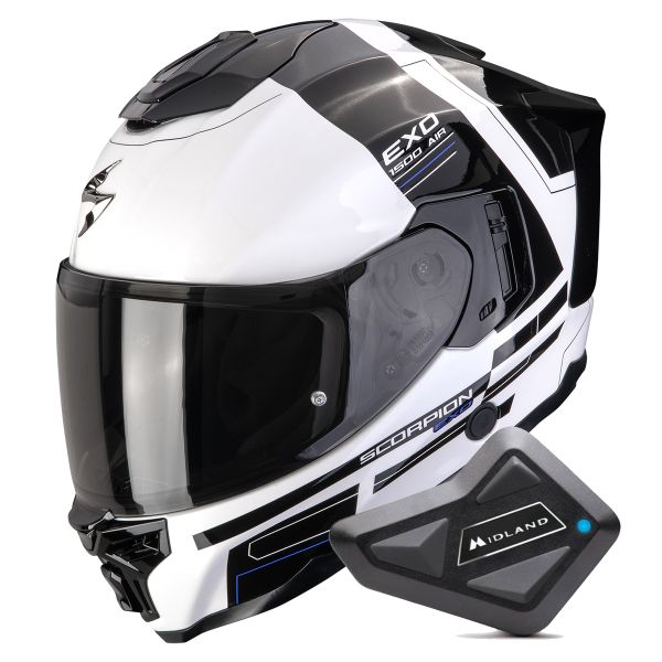Integral Scorpion Exo 1500 Air Dual White Black Blue + Kit Bluetooth BT Mini