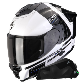Casque Integral Scorpion Exo 1500 Air Dual White Black Blue + Kit bluetooth Exo-Com Link-1C Casque Integral Scorpion Exo 1500 Air Dual White Black Blue + Kit bluetooth Exo-Com Link-1C