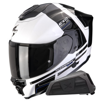 Casque Integral Scorpion Exo 1500 Air Dual White Black Blue + Kit bluetooth Exo-Com Link-1 Casque Integral Scorpion Exo 1500 Air Dual White Black Blue + Kit bluetooth Exo-Com Link-1