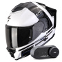 Casque Integral Scorpion Exo 1500 Air Dual White Black Blue + Kit Bluetooth Lokui K30