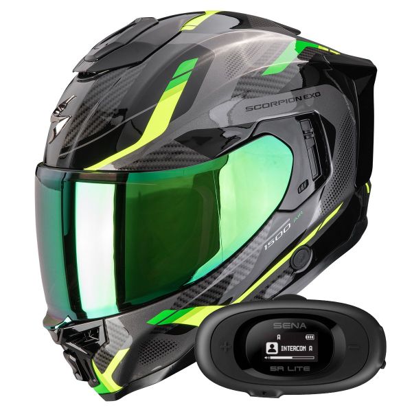 Integral Scorpion Exo 1500 Air Sleek Black Green + Kit bluetooth 5R Lite Solo