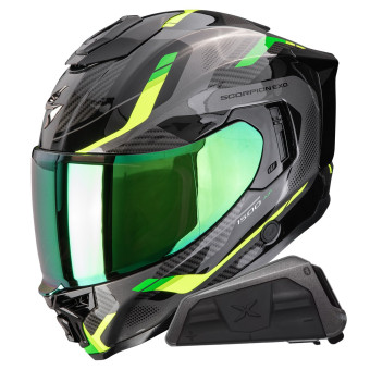 Casque Integral Scorpion Exo 1500 Air Sleek Black Green + Kit bluetooth Exo-Com Link-1 Casque Integral Scorpion Exo 1500 Air Sleek Black Green + Kit bluetooth Exo-Com Link-1