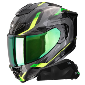 Casque Integral Scorpion Exo 1500 Air Sleek Black Green + Kit bluetooth Exo-Com Link-1C Casque Integral Scorpion Exo 1500 Air Sleek Black Green + Kit bluetooth Exo-Com Link-1C