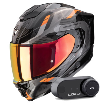 Casque Integral Scorpion Exo 1500 Air Sleek Black Orange + Kit Bluetooth Lokui K30 Casque Integral Scorpion Exo 1500 Air Sleek Black Orange + Kit Bluetooth Lokui K30
