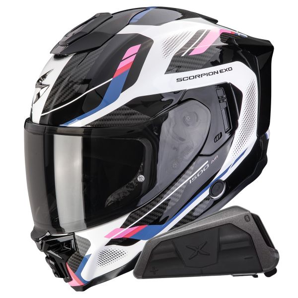 Integral Scorpion Exo 1500 Air Sleek White Black Pink + Kit bluetooth Exo-Com Link-1
