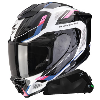 Casque Integral Scorpion Exo 1500 Air Sleek White Black Pink + Kit bluetooth Exo-Com Link-1C Casque Integral Scorpion Exo 1500 Air Sleek White Black Pink + Kit bluetooth Exo-Com Link-1C