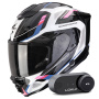 Casque Integral Scorpion Exo 1500 Air Sleek White Black Pink + Kit Bluetooth Lokui K30