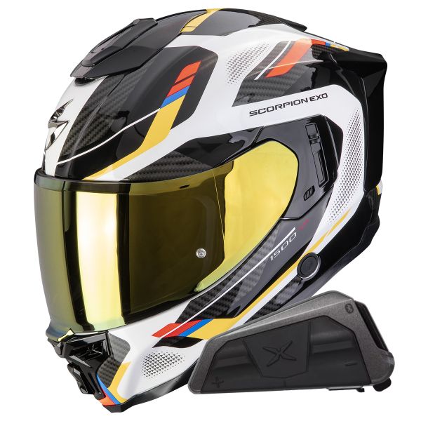 Integral Scorpion Exo 1500 Air Sleek White Blue Yellow + Kit bluetooth Exo-Com Link-1