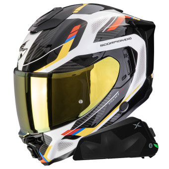 Casque Integral Scorpion Exo 1500 Air Sleek White Blue Yellow + Kit bluetooth Exo-Com Link-1C Casque Integral Scorpion Exo 1500 Air Sleek White Blue Yellow + Kit bluetooth Exo-Com Link-1C
