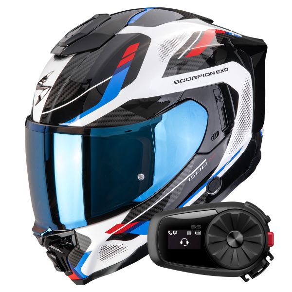 Integral Scorpion Exo 1500 Air Sleek White Red Blue + Kit Bluetooth 5S Solo