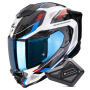 Casque Integral Scorpion Exo 1500 Air Sleek White Red Blue + Kit Bluetooth BT Mini