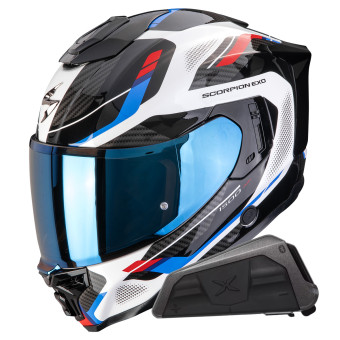 Casque Integral Scorpion Exo 1500 Air Sleek White Red Blue + Kit bluetooth Exo-Com Link-1 Casque Integral Scorpion Exo 1500 Air Sleek White Red Blue + Kit bluetooth Exo-Com Link-1