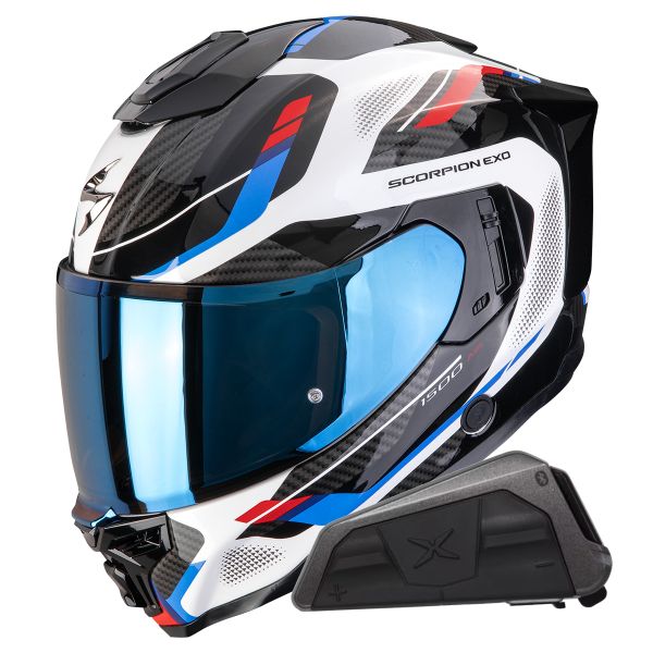 Integral Scorpion Exo 1500 Air Sleek White Red Blue + Kit bluetooth Exo-Com Link-1