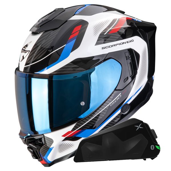 Integral Scorpion Exo 1500 Air Sleek White Red Blue + Kit bluetooth Exo-Com Link-1C