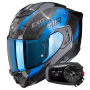 Casque Integral Scorpion Exo 1500 Carbon Air Platted Black Blue + Kit Bluetooth 5S Solo