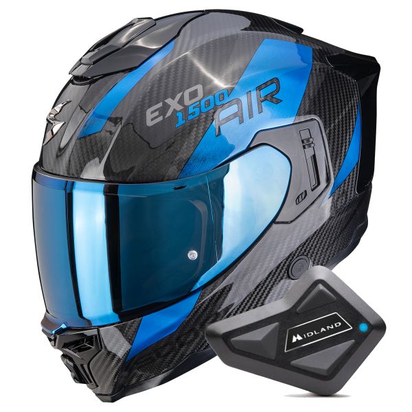 Integral Scorpion Exo 1500 Carbon Air Platted Black Blue + Kit Bluetooth BT Mini