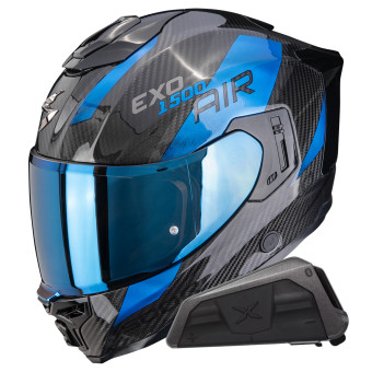 Casque Integral Scorpion Exo 1500 Carbon Air Platted Black Blue + Kit bluetooth Exo-Com Link-1 Casque Integral Scorpion Exo 1500 Carbon Air Platted Black Blue + Kit bluetooth Exo-Com Link-1