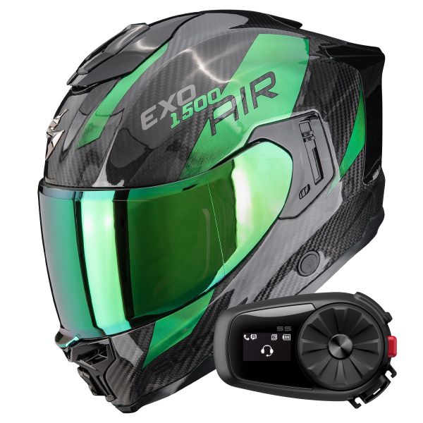 Integral Scorpion Exo 1500 Carbon Air Platted Black Green + Kit Bluetooth 5S Solo