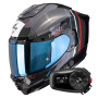 Casque Integral Scorpion Exo 1500 Carbon Air Zity Black Red Blue + Kit Bluetooth 5S Solo