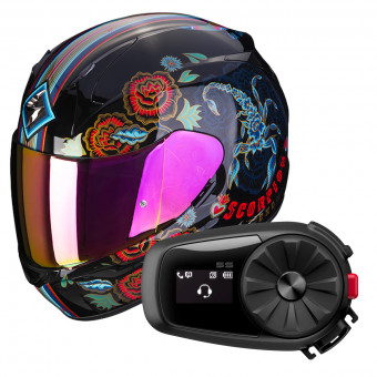 Integral Scorpion Exo 390 Chica II Black Blue Red + Kit Bluetooth 5S Solo