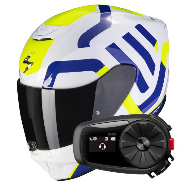 Integral Scorpion Exo 391 Arok White Blue Neon Yellow + Kit Bluetooth 5S