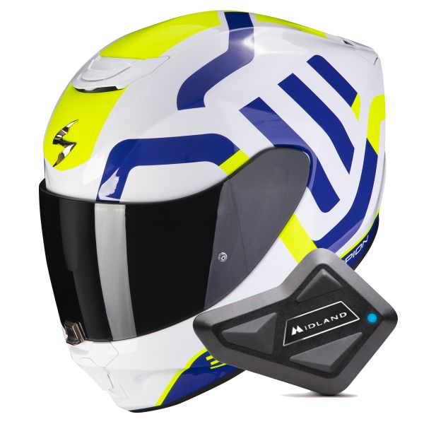 Integral Scorpion Exo 391 Arok White Blue Neon Yellow + Kit bluetooth BT Mini