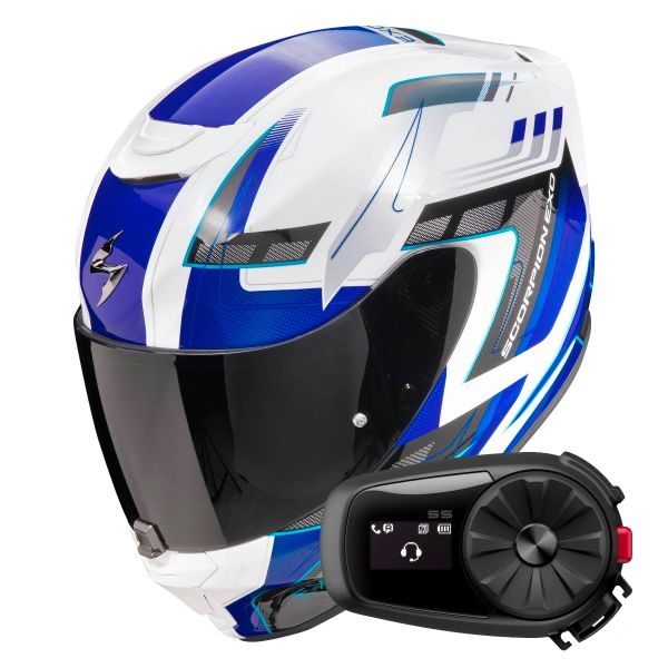 Integral Scorpion Exo 391 Captor White Blue + Kit Bluetooth 5S Solo