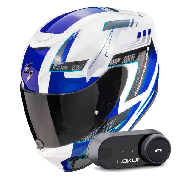 Integral Scorpion Exo 391 Captor White Blue + Kit Bluetooth Lokui K30