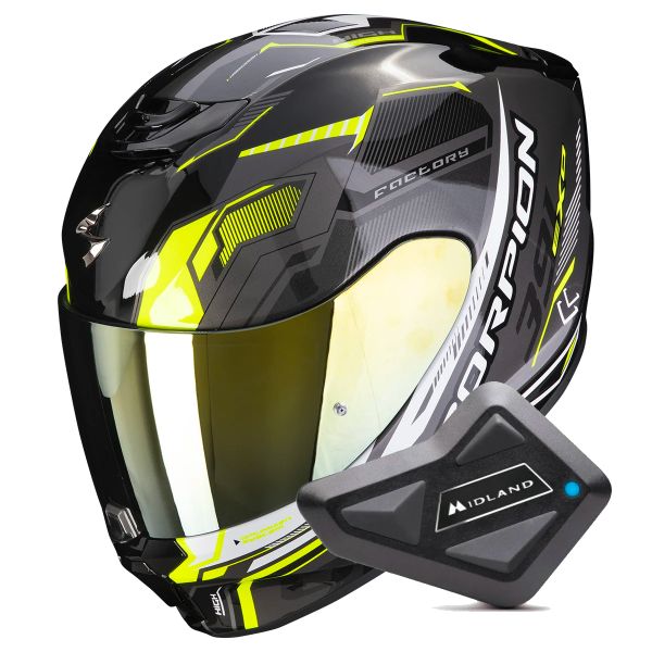 Integral Scorpion Exo 391 Haut Black Silver Neon Yellow + Kit bluetooth BT Mini