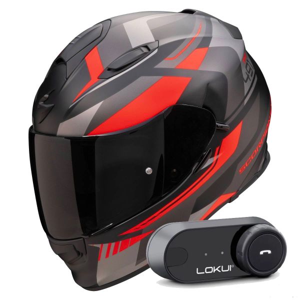 Integral Scorpion Exo 491 Abilis Black Mat Silver Red + Kit Bluetooth Lokui K30