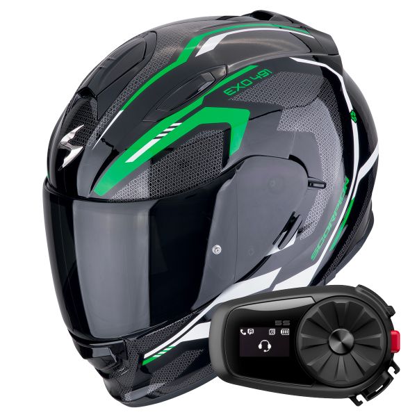 Integral Scorpion Exo 491 Kripta Black Green White + Kit Bluetooth 5S Solo