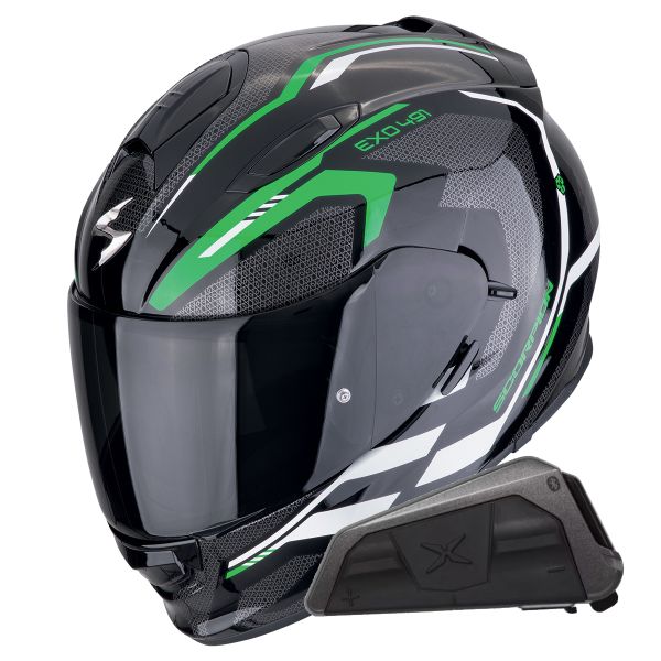 Integral Scorpion Exo 491 Kripta Black Green White + Bluetooth-Kit Exo-Com Link-1
